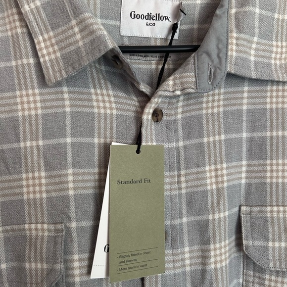 NWT Goodfellow & Co Men’s Casual Button Up Gray Plaid Long Sleeve Shirt-Size XXL - Picture 3 of 6